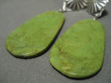 Incredible Vintage Native American Navajo Dangling Repoussed Convex Gaspeite Earrings-Nativo Arts
