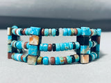 Most Unique Native American Navajo Turquoise Heishi Sterling Silver Bracelet Wow!!-Nativo Arts