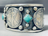 122 Gram Big Coin Native American Turquoise Sterling Silver Bracelet-Nativo Arts