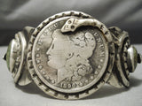 Tremendous Vintage Native American Navajo Sterling Silver Snake Coin Green Turquoise Bracelet-Nativo Arts
