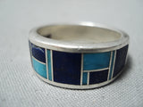 Eyecatching Vintage Native American Navajo Turquoise Lapis Inlay Sterling Silver Ring Old-Nativo Arts