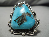 One Of The Biggest Vintage Native American Navajo Morenci Turquoise Sterling Silver Ring-Nativo Arts