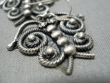 Wonderful Vintage Native American Navajo Floral Sterling Silver Butterfly Earrings-Nativo Arts