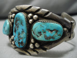 Amazing Vintage Native American Navajo Old Kingman Turquoise Sterling Silver Terminal Bracelet-Nativo Arts