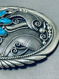 Expressive Vintage Native American Navajo Sleeping Beauty Turquoise Sterling Silver Buckle-Nativo Arts