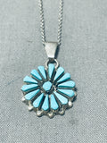 Adorable Vintage Native American Zuni Blue Gem Turquoise Sterling Silver Necklace-Nativo Arts