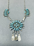 Gorgeous Vintage Native American Zuni Blue Gem Turquoise Sterling Silver Necklace-Nativo Arts