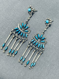 Hugh Bowekaty Vintage Native American Zuni Blue Gem Turquoise Sterling Silver Earrings-Nativo Arts