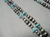 Marvelous Native American Navajo Hand Tooled Sterling Silver Turquoise Bead Wrap Around Necklace-Nativo Arts