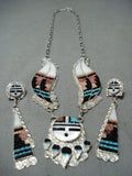 Expressive Vintage Native American Zuni Turquoise Sterling Silver Necklace And Earring Set Old-Nativo Arts