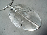 Outstanding Navajo Sterling Silver Feather Pendant Necklace Native American-Nativo Arts
