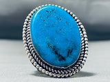 Massive Vintage Native American Navajo Blue Diamond Turquoise Sterling Silver Ring-Nativo Arts
