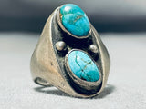 Magnificent Vintage Native American Navajo Kingman Turquoise Sterling Silver Ring-Nativo Arts