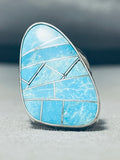 Sky Blue Intricate San Felipe Turquoise Sterling Silver Inlay Ring-Nativo Arts