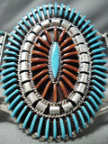 Native American On Eof The Best Zuni Turquoise Coral Sterling Silver Needle Bracelet-Nativo Arts