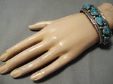 Rare Triangle Nuggets Vintage Native American Navajo Turquoise Sterling Silver Bracelet Old-Nativo Arts
