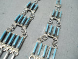 Dramatic Navajo Turquoise Sterling Silver Dangle Earrings Native American-Nativo Arts