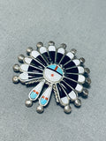 Native American Fabulous Vintage Zuni Jet Sterling Silver Sunface Pin/ Pendant-Nativo Arts