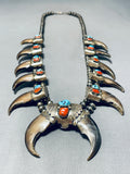Important Vintage Native American Navajo Turquoise Sterling Silver Squash Blossom Necklace-Nativo Arts