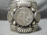 One Of The Craziest Biggest Native American Navajo Al Sanchez Sterling Silver Coin Bracelet-Nativo Arts
