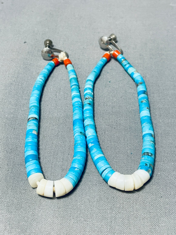 Very Rare Early Vintage Native American Navajo Turquoise Sterling Silver Earrings-Nativo Arts