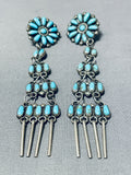 Quad Tier Vintage Native American Navajo Turquoise Chandelier Sterling Silver Earrings-Nativo Arts