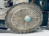 Earlier 1900's Vintage Native American Navajo Turquoise Coin Silver Concho Belt Old-Nativo Arts