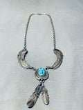Superior Vintage Native American Navajo Morenci Turquoise Sterling Silver Necklace Signed-Nativo Arts