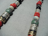 Authentic Singer Native American Navajo Chunky Coral Sterling Silver Turquoise Necklace-Nativo Arts