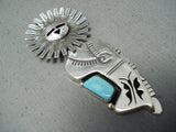 Fantastic Signed Native American Navajo Turquoise Sterling Silver Pin/ Pendant-Nativo Arts