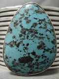 One Of The Biggest Vintage Native American Navajo Basalt Turquoise Sterling Silver Bracelet-Nativo Arts