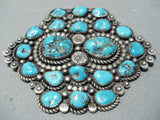 Massive Vintage Navajo Native American Old Kingman Turquoise Sterling Silver Pin-Nativo Arts