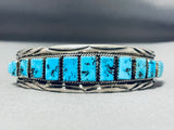 Important Hand Cut Squared Turquoise Vintage Native American Navajo Sterling Silver Bracelet-Nativo Arts