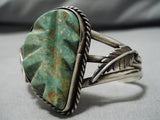 Intricate!! Vintage Native American Navajo Sterling Silver Leaf Royston Turquoise Bracelet Old-Nativo Arts