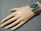 Thick Heavy Cuff Vintage Native American Navajo Gilbert Turquoise Sterling Silver Bracelet-Nativo Arts