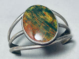 One Of The Most Unique Vintage Native American Navajo Green Jasper Sterling Silver Bracelet-Nativo Arts