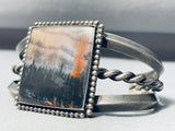 Natural Nature Scene Vintage Native American Navajo Petrified Wood Sterling Silver Bracelet Old-Nativo Arts