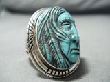Native American Important Frnacisco Gomez Sterling Silver Hand Carved Turquoise Ring-Nativo Arts