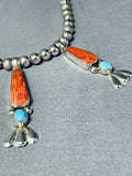 Jenn Signed Vintage Native American Navajo Turquoise Shell Sterling Silver Necklace-Nativo Arts
