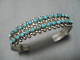 Striking Vintage Navajo Turquoise Row Sterling Silver Native American Bracelet-Nativo Arts