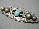 Marvelous Vintage Navajo Turquoise Sterling Silver Pin Native American Old-Nativo Arts