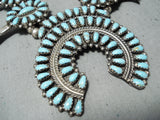 Signed Vintage Native American Navajo Turquoise Sterling Silver Squash Blossom Necklace Old-Nativo Arts
