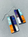 Native American Fascinating Santo Domingo Turquoise Jet Mother Of Pearl Sterling Silver Earrings-Nativo Arts