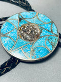 Brilliant Vintage Native American Zuni Blue Gem Turquoise Inlay Sterling Silver Tie Tac Bolo-Nativo Arts