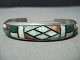 Incredibly Intricate Vintage Native American Navajo Opal Malachite Sterling Silver Bracelet-Nativo Arts
