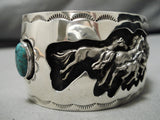 Important Vintage Native American Navajo Henry Yawakaia Sterling Silver Horse Turquoise Bracelet-Nativo Arts