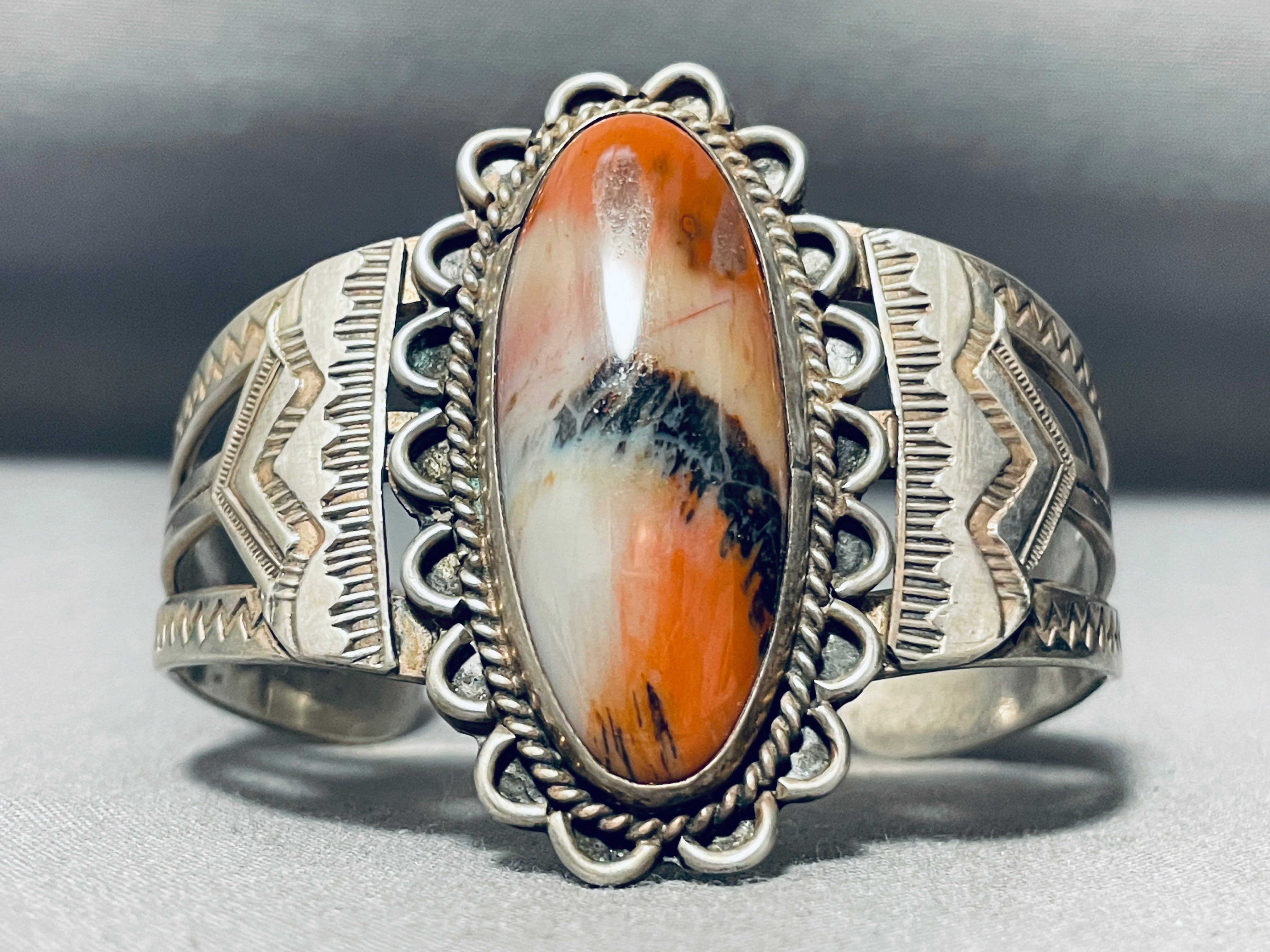 Sale Sterling petrified wood/agate cuff