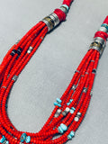 Authentic Singer Native American Navajo Coral Sterling Silver Turquoise Necklace-Nativo Arts