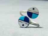 Double Kachina Face Vintage Native American Zuni Turquoise Sterling Silver Inlay Ring-Nativo Arts