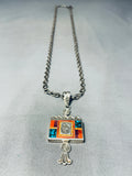 Important Vintage Native American Navajo Trcaey Turquoise Inlay Sterling Silver Necklace-Nativo Arts